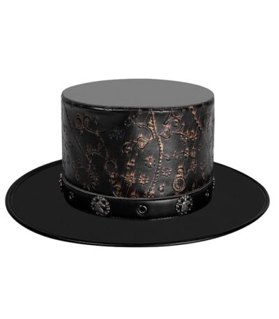 Black Leather Plague Doctor Top Hat with Retro Punk Design