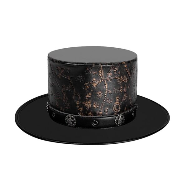 Black Leather Plague Doctor Top Hat with Retro Punk Design