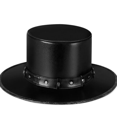 Black Leather Steampunk Top Hat with Belt