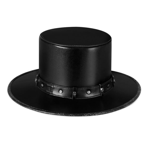 Black Leather Steampunk Top Hat with Belt