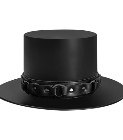 Black Leather Steampunk Top Hat with Studded Band