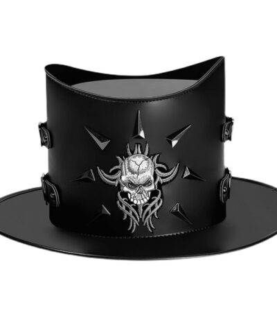 Black Skull Steampunk Leather Top Hat