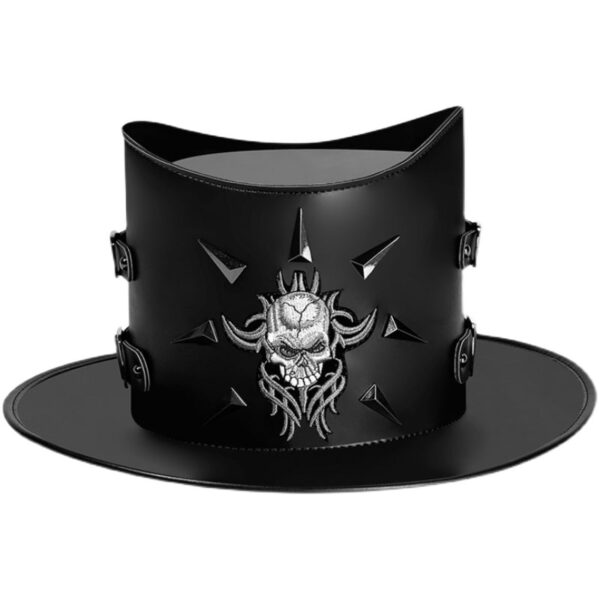 Black Skull Steampunk Leather Top Hat