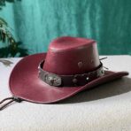 Burgundy Leather Western Hat with Eagle Badge