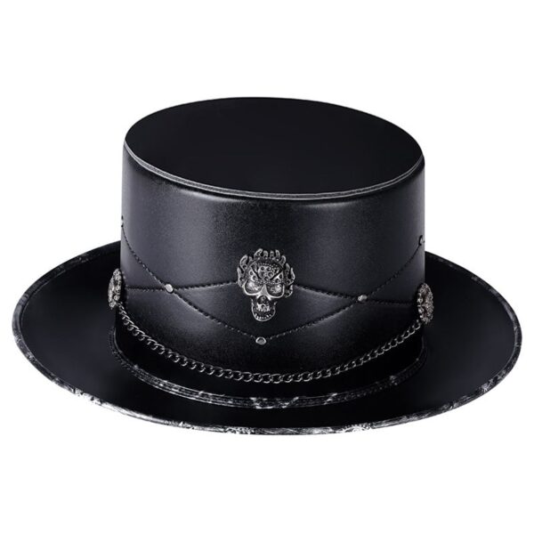 Gothic Skull Chain Steampunk Leather Top Hat