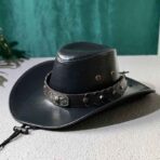 Leather Western Cowboy Hat with Eagle Badge