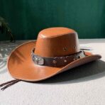 Leather Western Cowboy Hat with Eagle Badge