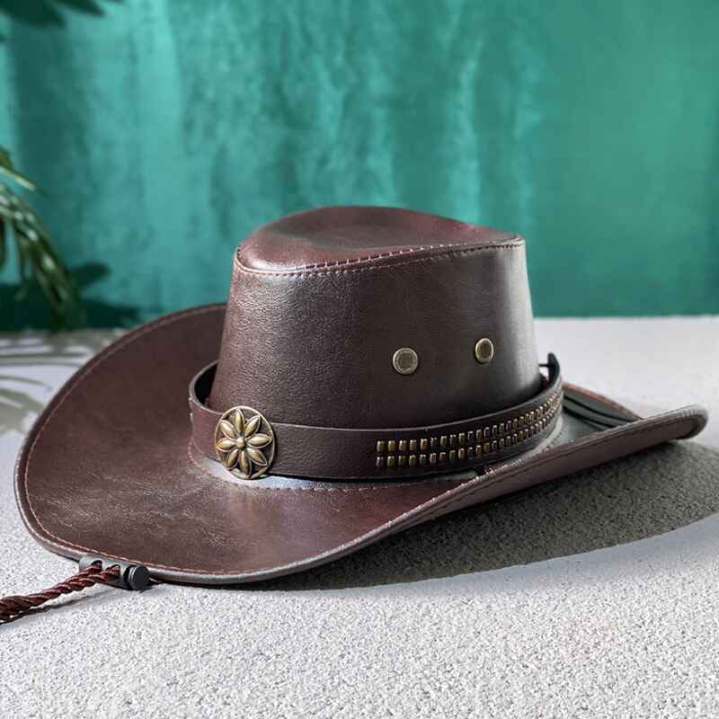 Leather Western Cowboy Hat with Floral Studded Band