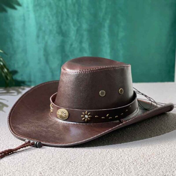 Leather Western Cowboy Hat with Floral Studded Band