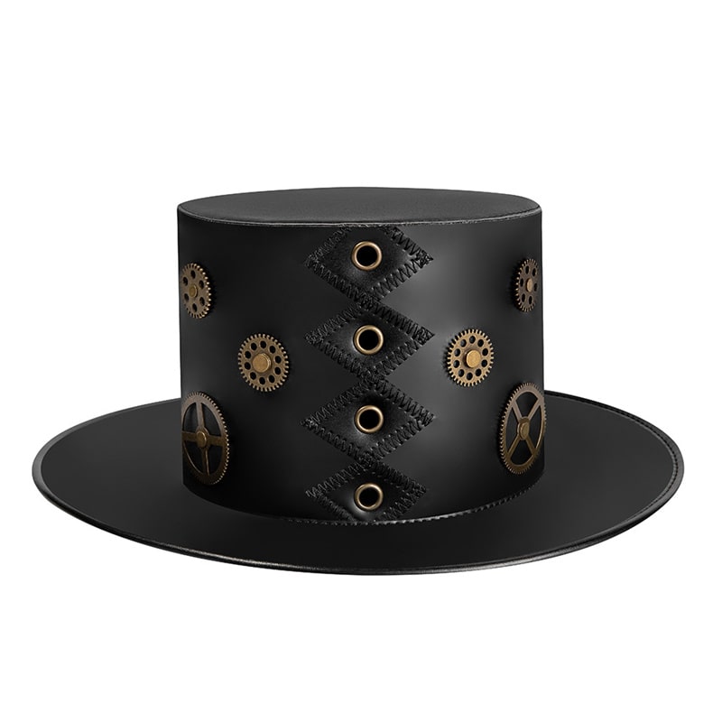 Vintage Steampunk Gear Leather Top Hat