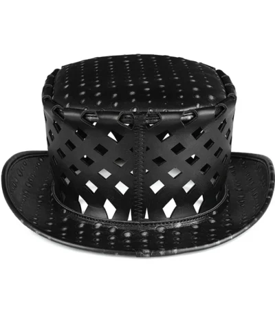 Black Gothic Top Hat with Skull Design and Cutout Design