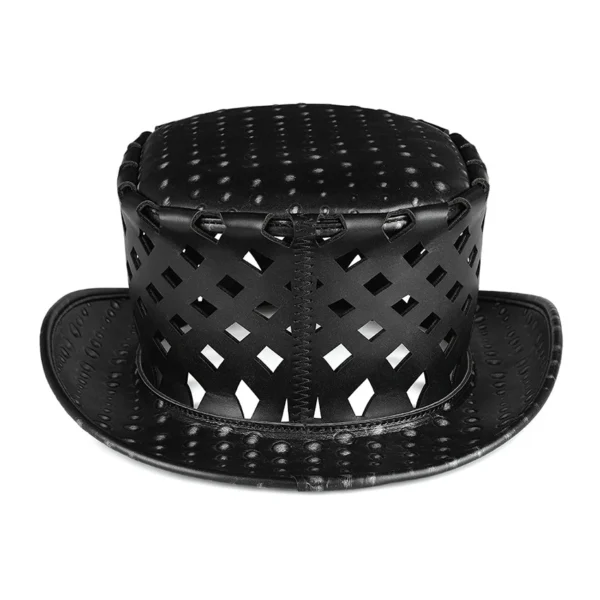 Black Gothic Top Hat with Skull Design and Cutout Design