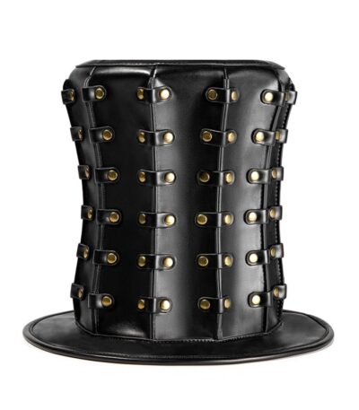 Black Leather Top Hat with Rivet Straps