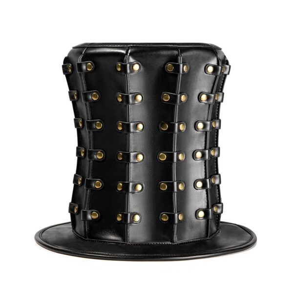 Black Leather Top Hat with Rivet Straps