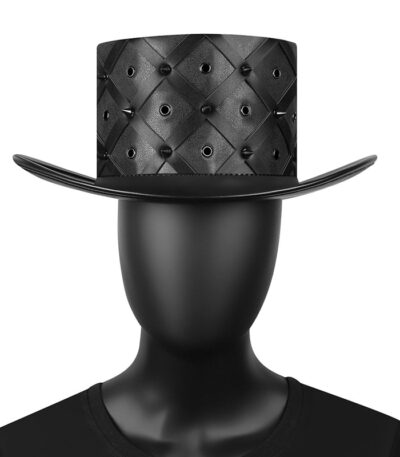 Black Leather Top Hat with Studded Details