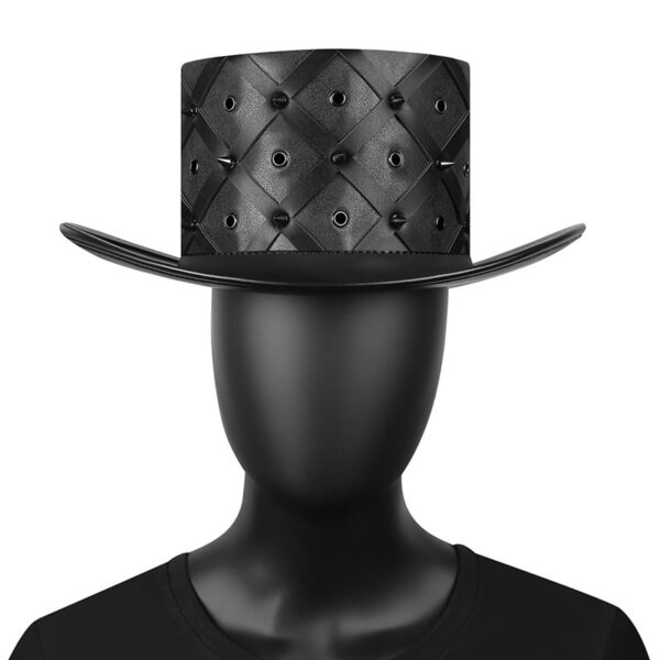 Black Leather Top Hat with Studded Details