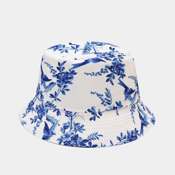 Blue Floral and Bird Print Bucket Hat