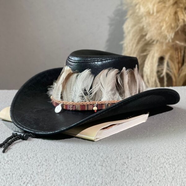 Cowboy Hat with Feather Trim and Braided Band