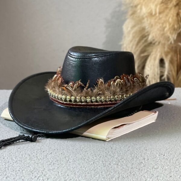 Cowboy Hat with Feather and Bead Embellishments