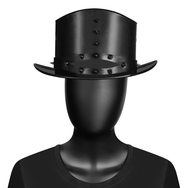 Edgy Black Leather Top Hat with Studs