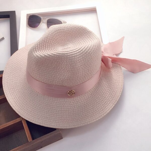 Elegant Straw Fedora Hat with Ribbon Bow Accent