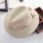 Elegant Straw Fedora Hat with Ribbon Bow Accent