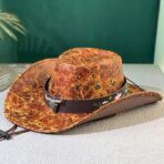 Leather Cowboy Hat with Bull Head and Floral Accents