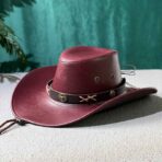 Leather Cowboy Hat with Crossed Stitch Band