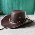 Leather Cowboy Hat with Crossed Stitch Band