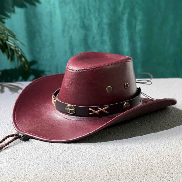 Leather Cowboy Hat with Crossed Stitch Band