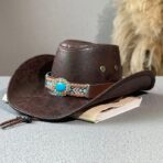 Leather Cowboy Hat with Turquoise Decorative Band