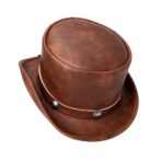 Brown Leather Top Hat with Metal Accents