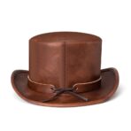 Brown Leather Top Hat with Metal Accents