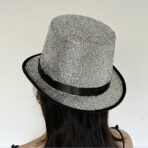 Sparkling Silver Top Hat with Satin Band