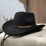 Western Style Felt Cowboy Hat with Leather Band